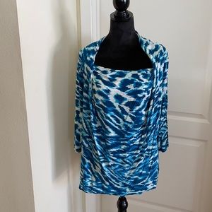 3/4 sleeve length top with draped neckline